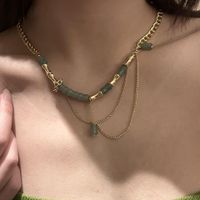 Retro 18 Karat Plattierte Dicke Kette Gold Aventurin Stein Halskette Im Chinesischen Stil main image 1