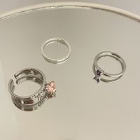 Zircon Fine Fashion Simple Heart-shaped Purple Diamond Alloy Open Ring main image 5