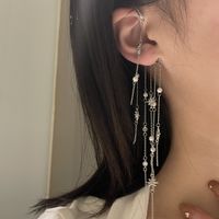 Fashion New Micro-inlaid Zircon Eight-pointed Star Pearl Tassel Ear Hanging main image 1