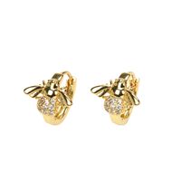 Fashion Copper Plated 18k Gold Micro-inlaid Zircon Bee Earrings Female main image 2