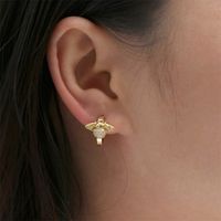 Fashion Copper Plated 18k Gold Micro-inlaid Zircon Bee Earrings Female main image 3