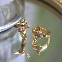Fashion Copper Plated 18k Gold Micro-inlaid Zircon Bee Earrings Female main image 4
