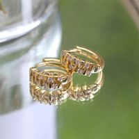 Fashion Inlaid Zircon Geometric Ear Buckle Simple Copper Gold-plated Earrings Female main image 4