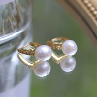 Boucles Oreilles En Perles De Zirconium Micro Incrustées De Cuivre Simple Rétro Femme En Gros main image 3