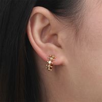 New Copper Inlaid Zircon Gold-plated Geometric Ear Buckle Earrings Wholesale main image 4