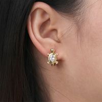 Fashion Small Turtle Inlaid Colorful Zirconium Cute Copper Plated Real Gold Ear Jewelry main image 3