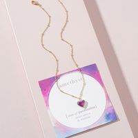 Fashion Amethyst Heart-shaped Stone Rough Stone Pendant Alloy Necklace main image 3