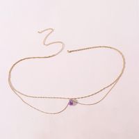 Fashion Double Chain Amethyst Stone Pendant Alloy Waist Chain Body Chain main image 5