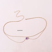 Fashion Double Chain Amethyst Stone Pendant Alloy Waist Chain Body Chain main image 6