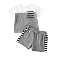 Kurzarm Farblich Passendes T-shirt Und Gestreifte Shorts Kinderbekleidung Zweiteiliges Set sku image 1