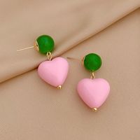 Cute Pink Heart Sweet Contrast Color Alloy Resin Earrings Wholesale sku image 1