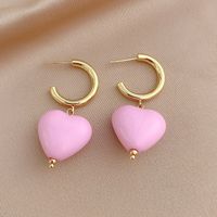 Cute Pink Heart Sweet Contrast Color Alloy Resin Earrings Wholesale sku image 2