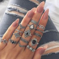 1 Set Fashion Leaf Devil's Eye Snake Alloy Plating Hollow Out Inlay Rhinestones Women's Rings sku image 6