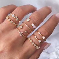 1 Set Fashion Leaf Devil's Eye Snake Alloy Plating Hollow Out Inlay Rhinestones Women's Rings sku image 28