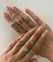 1 Set Fashion Leaf Devil's Eye Snake Alloy Plating Hollow Out Inlay Rhinestones Women's Rings sku image 26