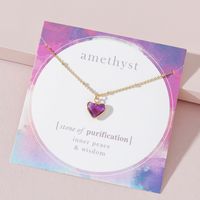 Fashion Amethyst Heart-shaped Stone Rough Stone Pendant Alloy Necklace sku image 1