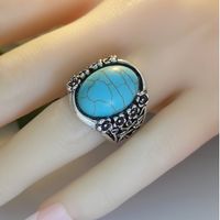 New European And American Creative Hollow Carved Turquoise Ring Cross-border E-commerce Retro Plated 925 Ring Wholesale main image 1