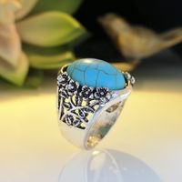 New European And American Creative Hollow Carved Turquoise Ring Cross-border E-commerce Retro Plated 925 Ring Wholesale main image 3
