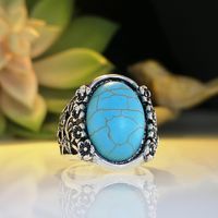 New European And American Creative Hollow Carved Turquoise Ring Cross-border E-commerce Retro Plated 925 Ring Wholesale main image 5