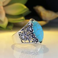 New European And American Creative Hollow Carved Turquoise Ring Cross-border E-commerce Retro Plated 925 Ring Wholesale main image 6