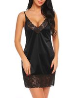 New Erotic Lingerie Black Hollow Lace Solid Color V-sling Nightdress main image 7