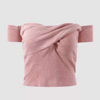 Ladies Sexy One-shoulder Cropped Navel Short Sleeve Knit Top main image 1