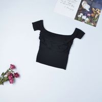 Ladies Sexy One-shoulder Cropped Navel Short Sleeve Knit Top main image 5