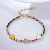 Fashion Color Zircon Dripping Oil Five-pointed Star Copper Bracelet main image 1