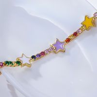 Fashion Color Zircon Dripping Oil Five-pointed Star Copper Bracelet main image 3