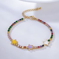 Fashion Color Zircon Dripping Oil Five-pointed Star Copper Bracelet main image 4