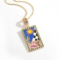 New Enamel Drip Oil Pendant Geometric Painted Tarot Card Copper Necklace main image 3