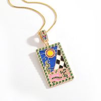 Nouveau Pendentif Huile Goutte À Goutte Émail Géométrique Peint Carte De Tarot Collier En Cuivre main image 3