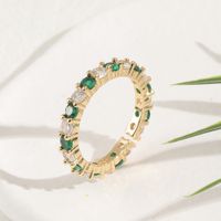Fashion Copper Micro-encrusted Green And White Zircon Geometric Tail Ring Female main image 1