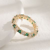 Fashion Copper Micro-encrusted Green And White Zircon Geometric Tail Ring Female main image 3