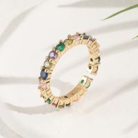 Fashion Copper Micro-encrusted Green And White Zircon Geometric Tail Ring Female main image 4