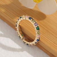 Fashion Copper Micro-encrusted Green And White Zircon Geometric Tail Ring Female main image 5