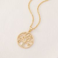 New Simple Women's Jewelry Round Tree Of Life Pendant Copper Plated Real Gold Necklace main image 3