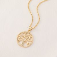 Nouveaux Bijoux Simples Pour Femmes Pendentif Arbre De Vie Rond Collier En Or Véritable Plaqué Cuivre main image 3