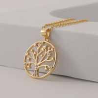New Simple Women's Jewelry Round Tree Of Life Pendant Copper Plated Real Gold Necklace main image 4
