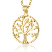 New Simple Women's Jewelry Round Tree Of Life Pendant Copper Plated Real Gold Necklace main image 6