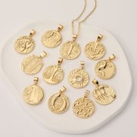 Fashion Twelve Constellation Pendant Copper Plated 18k Gold Retro Necklace main image 1