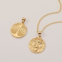 Fashion Twelve Constellation Pendant Copper Plated 18k Gold Retro Necklace main image 5