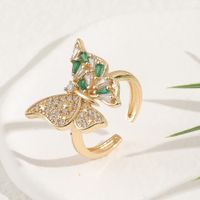 Fashion Diamond Green Zircon Summer Butterfly Open Copper Tail Ring main image 1