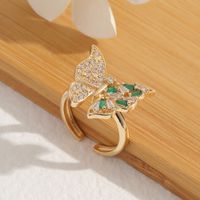 Fashion Diamond Green Zircon Summer Butterfly Open Copper Tail Ring main image 4