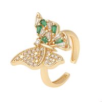 Fashion Diamond Green Zircon Summer Butterfly Open Copper Tail Ring main image 6