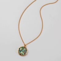 Fashion Natural Color Abalone Shell Round Pendant Collarbone Chain Necklace main image 3