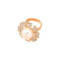Fashion Creative Simple Diamond Pearl Clover Flower Alloy Ring main image 5