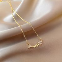 Fashion Fishbone Pendant Necklace Female New Simple Copper Clavicle Chain main image 4