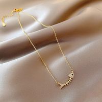 Mode Fishbone Anhänger Halskette Weiblich Neue Einfache Kupferne Schlüsselbeinkette main image 5