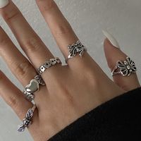 New Retro Creative Peach Heart Hollow Butterfly Alloy Joint Ring Five-piece Set main image 3